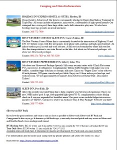 silverwood camping and hotel info 2015